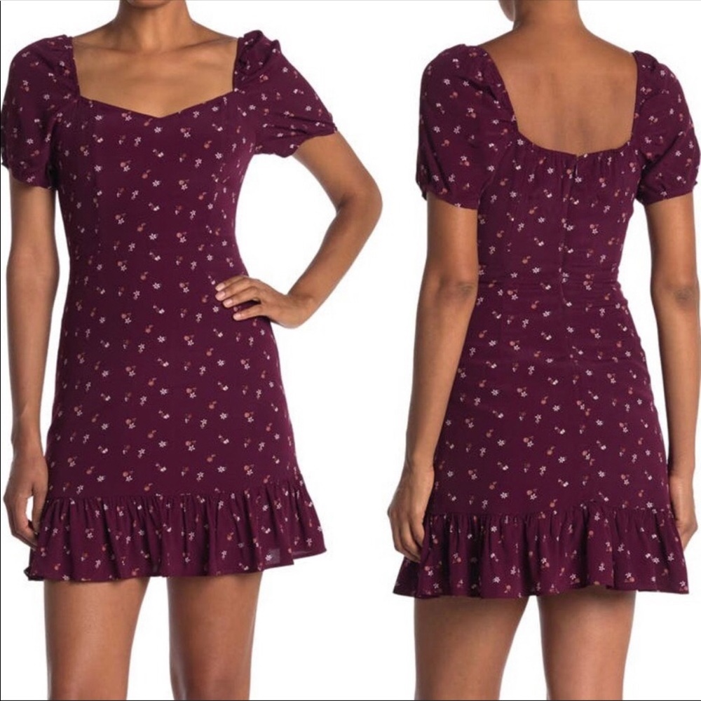 Melloday Maroon Floral Mini Dress